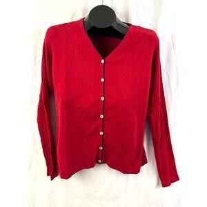Vtg 1990s Crazy Horse Liz Claiborne Red Cardigan Sweater NWT S Ribbed Trim